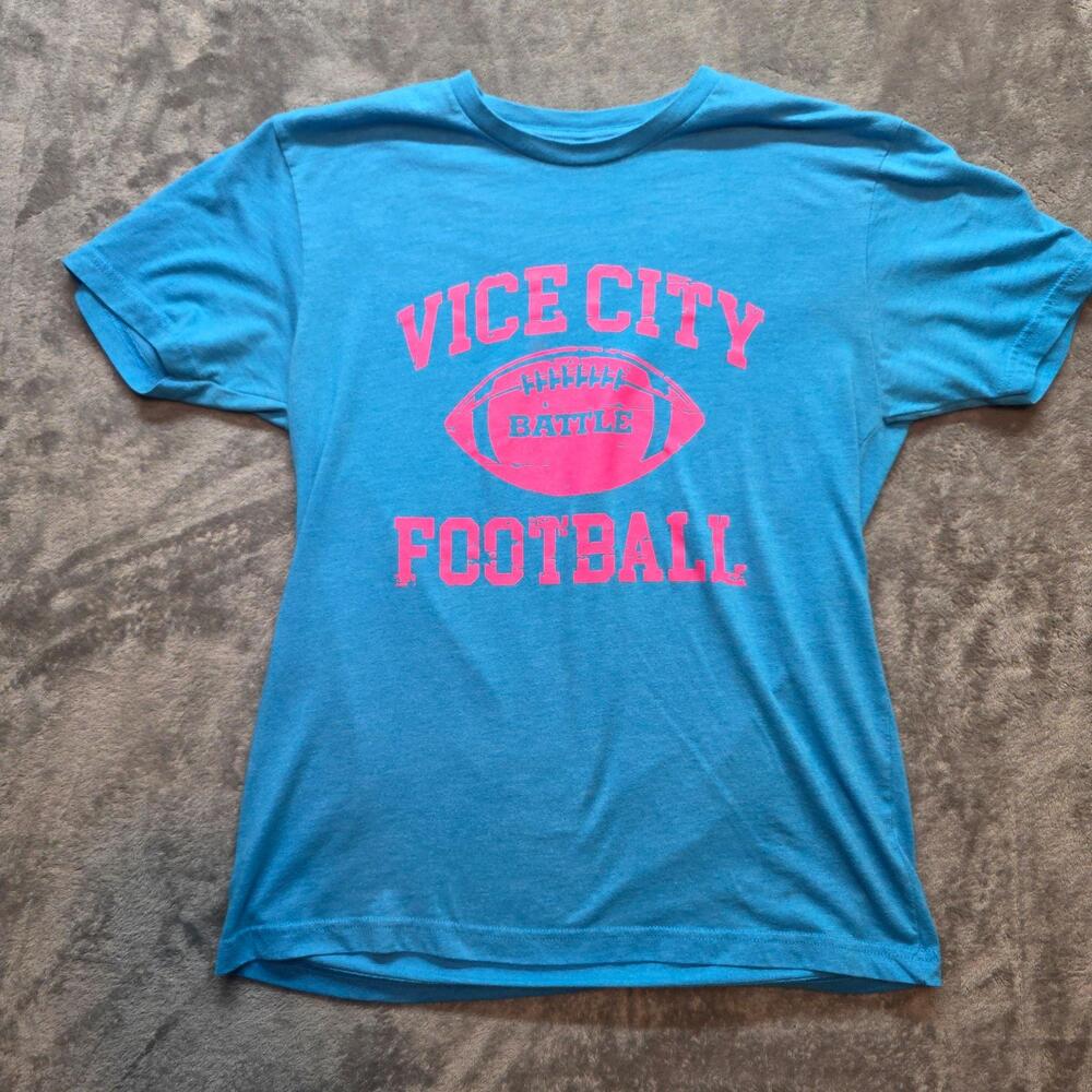 Battle Vice City Football Shirt Mens M Blue Pink Graphic Tee T-Shirt Sports